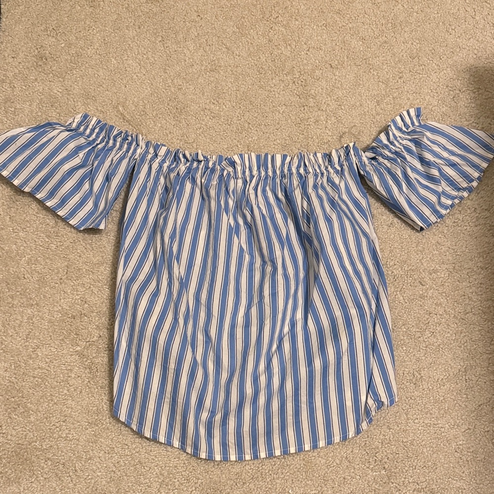 Active USA Blue and White Off-Shoulder Blouse